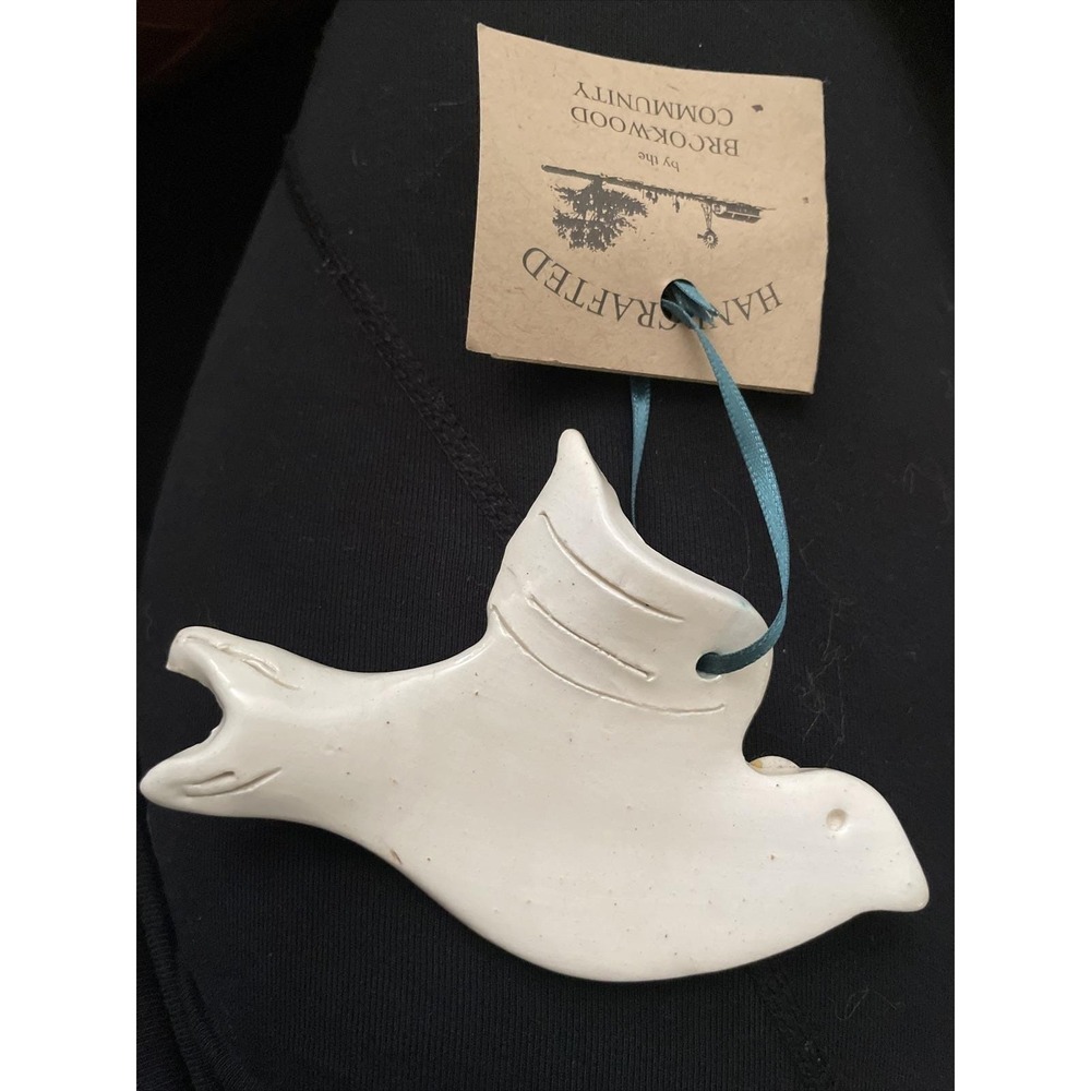 Vintage Handcrafted Ceramic Dove Bird Christmas Ornament Hand Painted Folk Art